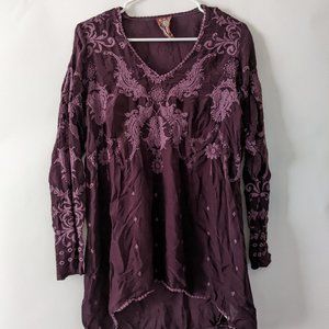 Johnny Was 3/4 Sleeves Purple Embroidered Tunic XS